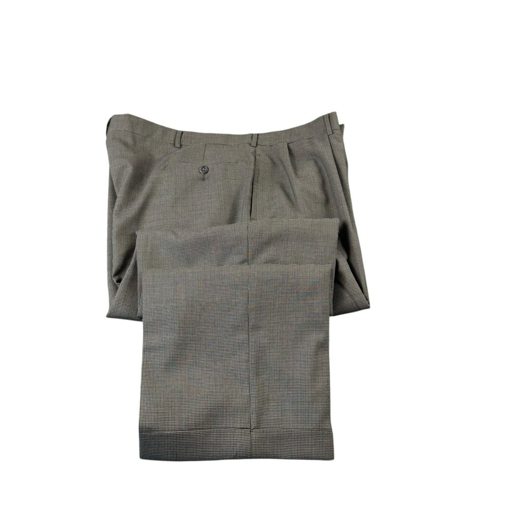 Polo Ralph Lauren VTG Taupe Green Blue Puppy tooth Pleated Wool‎ Trouser 42x30